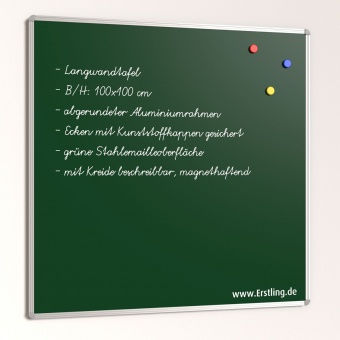 Wandtafel Stahlemaille grün, 100x100 cm, ohne Kreideablage, 